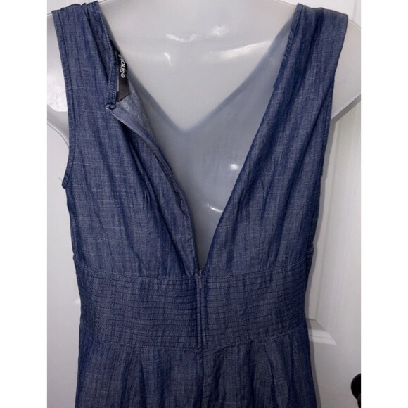 eShakti Dress Small 6 Embroidered Fit and Flare Cotton Womens Pockets Denim look - Picture 8 of 16